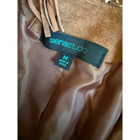 VTG Brown Suede Leather Fringe Western Boho Jacket Coat Siena Studio M Excellent - Picture 2 of 13